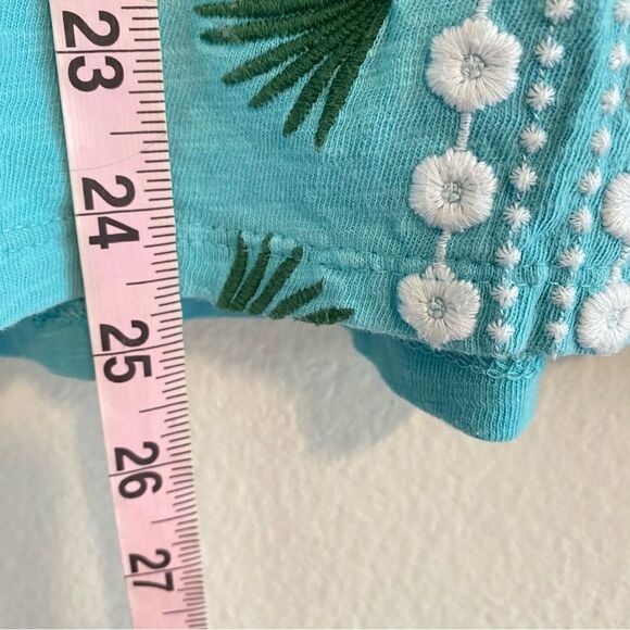 Talbots Embroidered Palm Frond Tee Aqua Blue Cotton Size Medium - Picture 9 of 9